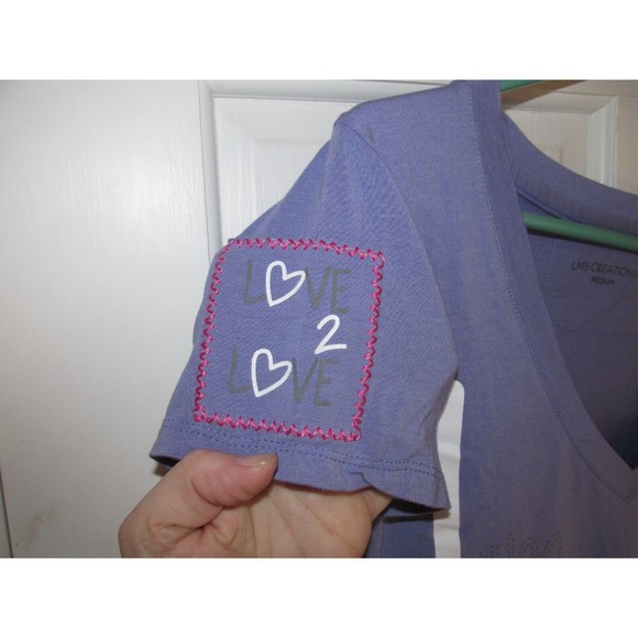 LMS Creations Womens Purple I Am Love Jamaica V-Neck Short Sleeve T-Shirt Size M - Picture 4 of 9